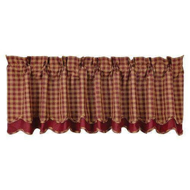 Burgundy Check Scalloped Layered Lined Valance Curtain - The Fox Decor